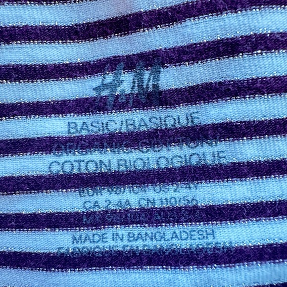 H&M Basics Organic Cotton Girls Burgundy Striped Long Sleeve Tee Shirt 2-4 Y - Picture 5 of 6